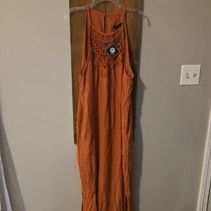 Burnt/Rust Orange Sleeveless Maxi Dress with Lace Detail